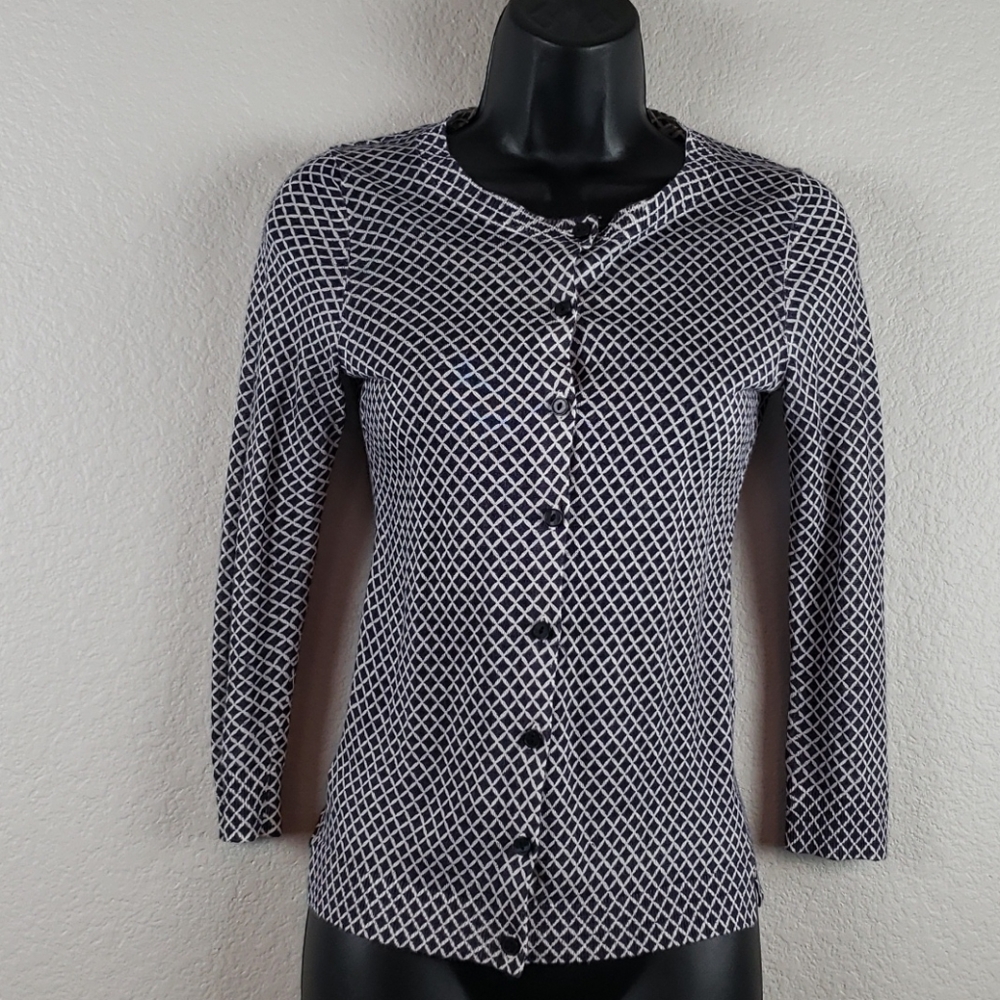 Loft | Women's Navy White Button Front Cardigan Sweater XXSP